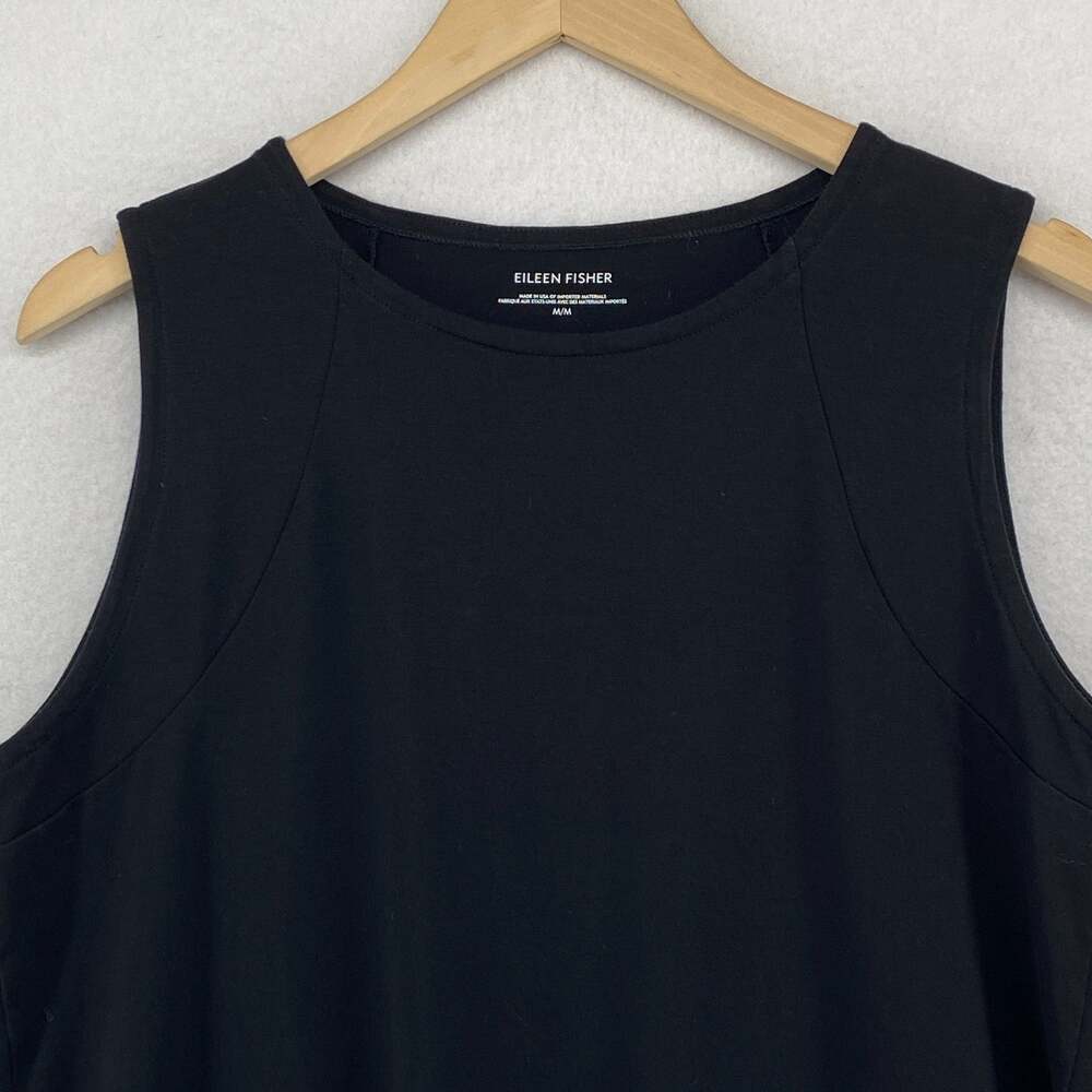 EILEEN FISHER Dress M Stretch Cotton Jersey Tank Subtle Lantern Hem Black USA - Picture 4 of 10